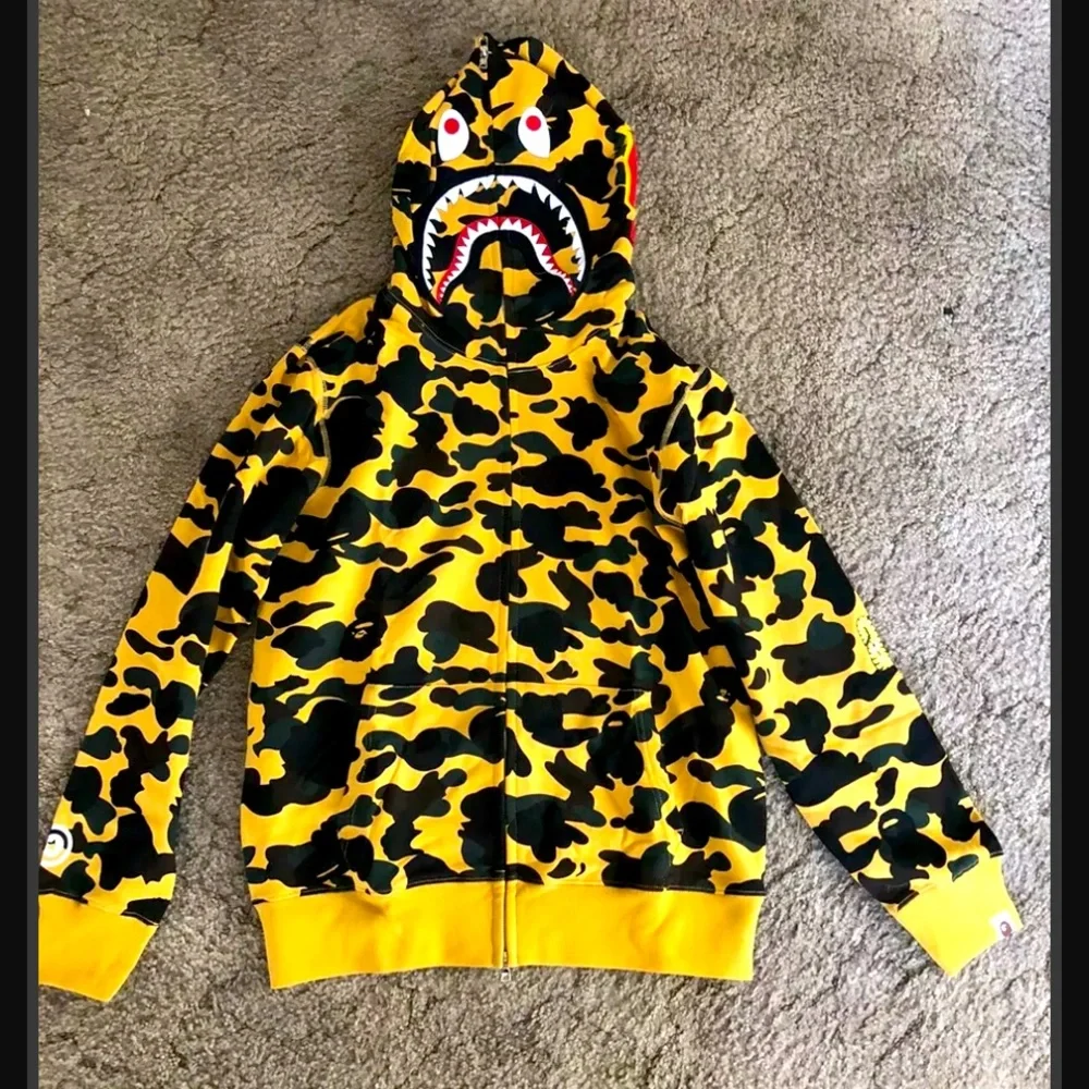 Bape | Shirts | A Bathing Ape Yellow Camo Zipup Hoodie Size Large